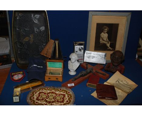 A quantity of miscellanea including a cased Sheaffer biro, wooden cross, leather wallet, air pocket radio, Waddington Lexicon