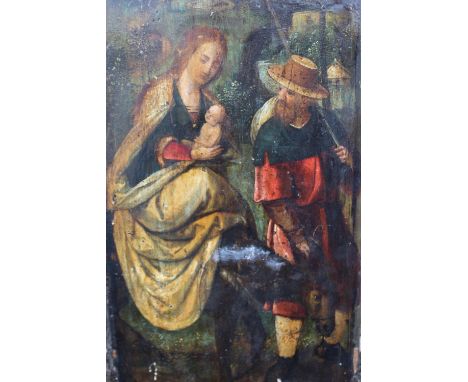 MANNER OF ADRIAEN ISENBRANT (circa.1600). The flight into Egypt, oil on panel. a fragment, unframed, 37 x 21 cm