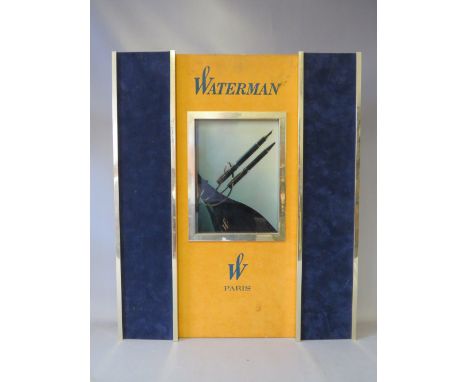 A VINTAGE 20TH CENTURY ILLUMINATED WATERMAN PENS PARIS ADVERTISING SIGN, velour covered card, H 67 cm, W 56 cm
