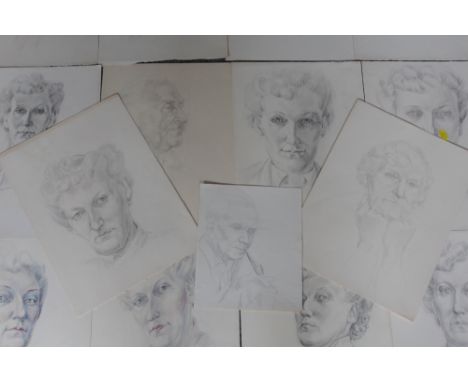 MERYL WATTS (1910-1992). A folder of head and shoulder mainly female portrait studies (self portraits) and two figure studies