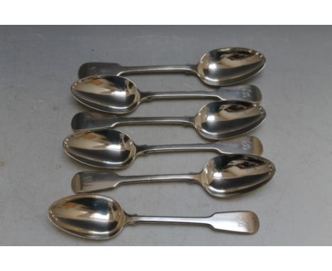 PAUL STORR - A SET OF SIX HALLMARKED SILVER FIDDLE PATTERN TABLESPOONS - LONDON 1816, approx combined weight 515g, L 22 cm