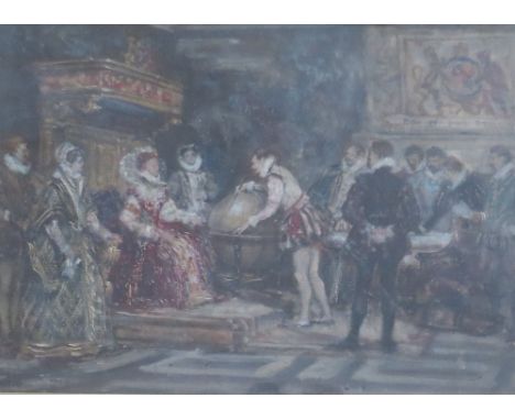 ATTRIBUTED TO FRANK MOSS BENNETT (1874-1953). An interior scene with figures before Queen Elizabeth I, signed and dated 1903,