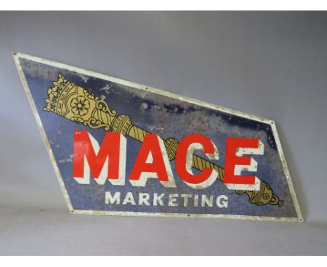 A VINTAGE 20TH CENTURY ENAMELLED METAL SIGN FOR MACE MARKETING, H 43 cm, W 65 cm