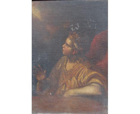 BOLOGNESE SCHOOL (LATE 17TH CENTURY). An angel looking upwards, oil on panel, gilt framed, 29 x 24 cm