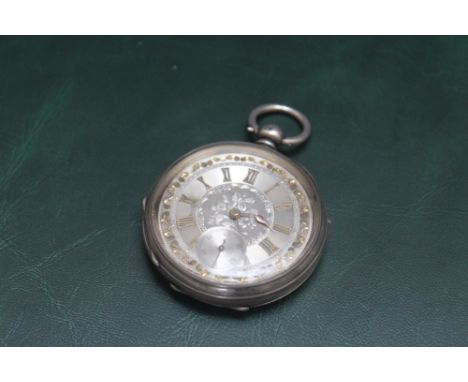 A CONTINENTAL .935 SILVER MANUAL WIND POCKET WATCH, with silver and gilt dial, Dia 5 cm Condition Report:crystal replaced, wo