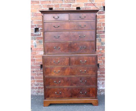A 19TH CENTURY MAHOGANY TALLBOY CHEST, the upper section with two short above three longer graduated drawers, the lower secti