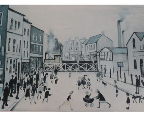 LAURENCE STEPHEN LOWRY (1887-1976). Level Crossing, Burton Upon Trent, artist signed print - lower right, watermark / stamp b