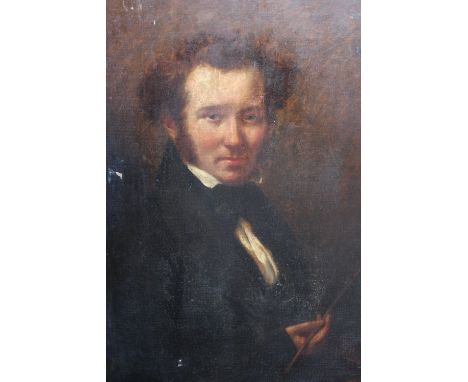ENGLISH SCHOOL (19TH CENTURY). Portrait of an artist in a black jacket - possibly ROBERT DIXON (1780-1815), half-length, oil 