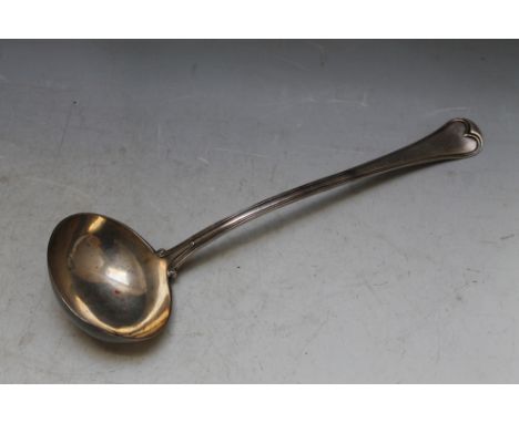 A HALLMARKED SILVER SOUP LADLE - LONDON 1836, makers mark indistinct, approx weight 295g, L 33.5 cm