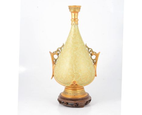 Large Royal Worcester vase, gilt decoartion of leaves on a green ground, 36cm, (a.f.).