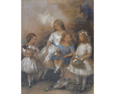 Alexander Blackley, Four children, portrait study, signed and dated 1855, pastel drawing with chalk, 70 x 53cm.