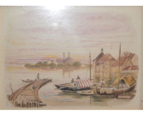 R. H. Walker, Lake Constance and The Rhine at Rheinfelden, a pair, both monogrammed, watercolours, 11cm x 15cm.