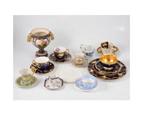 Worcester Hadley ware ornamental vase, (cracked); Crown Staffordshire teaware; Royal Crown Derby trio and other ornamental ch