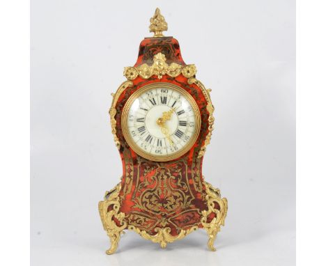 French Boulle mantel clock, of Louis XIV design, Premier Parte front fascia, ivorine dial, timepiece movement, 32cm.