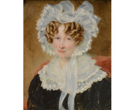 W C Pope(?), Miniature portrait of Lady, head and shoulders length, 9x7cm; a continental painted panel, A young lady a décoll