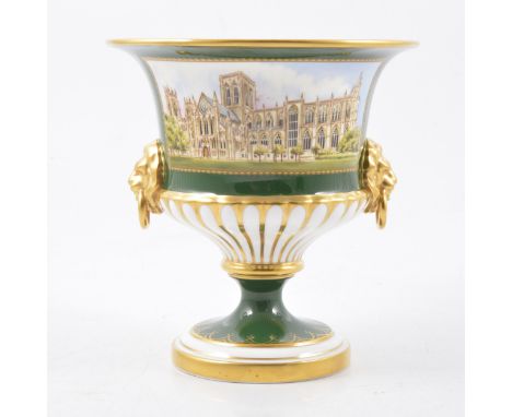 A Royal Worcester 'York Minster restored 1988' campagna-style urn, ltd ed 124/600, 15.5cm