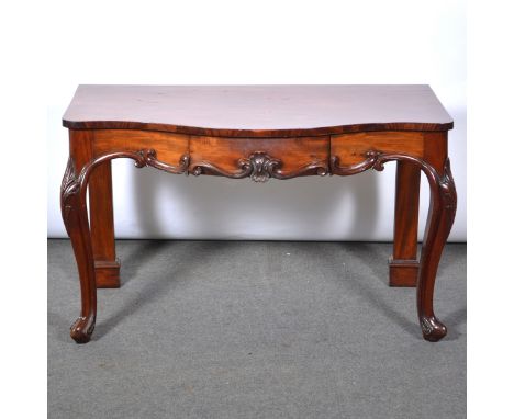 Victorian mahogany console table, serpentine top, frieze drawer, scrolled cabriole legs, width 113cm, depth 59cm, height 70cm