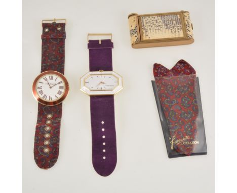 An Old English vintage wristwatch with 48mm octagonal baton dial, in a 62mm octagonal white case, original purple material st