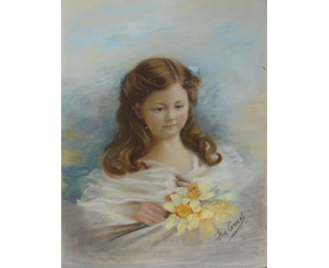 Fan Cowell, Portrait of a young lady, pastel drawing, oval slip, 49cm x 38cm.