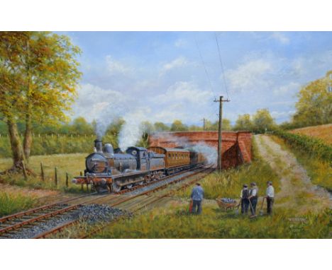 Webster study of a steam engine signed oil on board 39cm x 58cm 