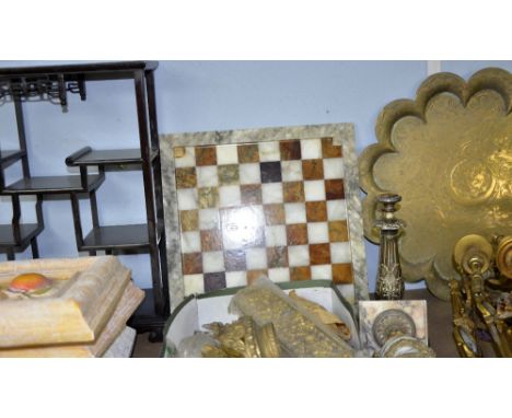 Set of four gilt metal light fittings and other items
