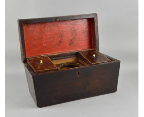 19th century mahogany sarcophagus shaped tea caddy 33cm wide  