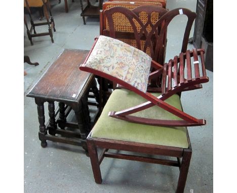 Oak nest of tables, Chippendale style dining chair, pair of folding chairs and a gout stoolProvenance; Consigned for sale by 