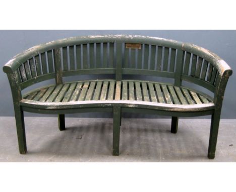 Green painted garden bench,