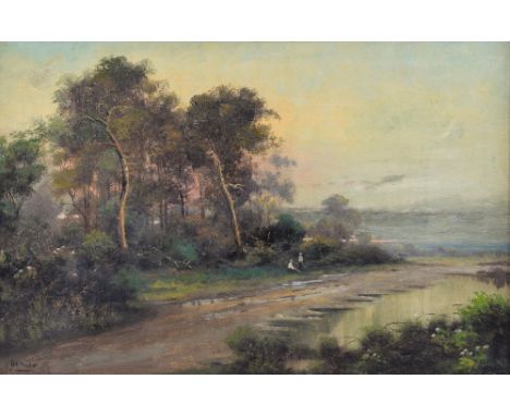 J M Ducker (active 1910 -1930) landscape with figures oil on canvas 39cm x 60cm