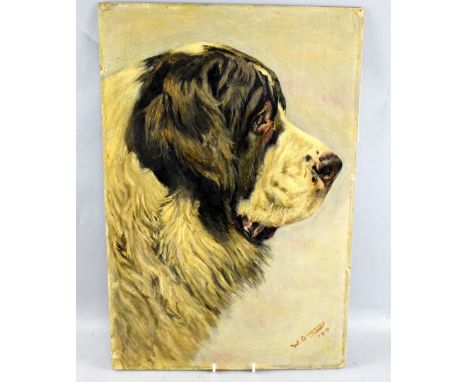 W Downing  Portrait of a St Bernard singed oil on panel dated 1910 