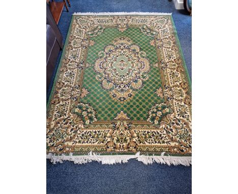 Vintage Wool Green and Floral Patterned Rug