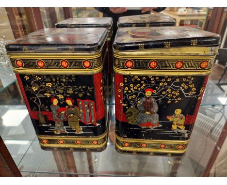 Pair of Chinese Tin Tea Caddy Canisters