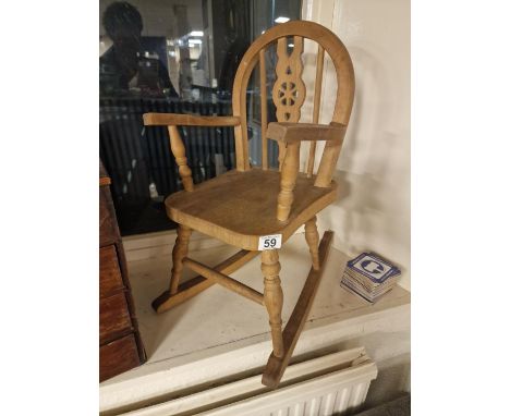 Nice Vintage Pine Wheelback Child's Rocking Chair