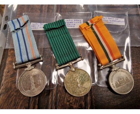 Trio of India Army/Military Service and Recognition Medals inc Long Service, Indian Independence &amp; Operation Vijay 