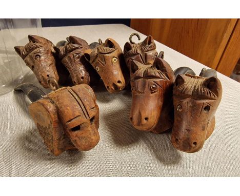 Collection (7) of Vintage Meerschaum-Style Carved Animal Face (Horses &amp; Dog) Estate Smoking Pipes 