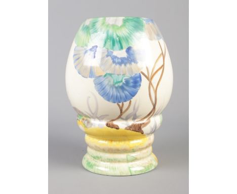 A Wilkinson Ltd Clarice Cliff Bizarre vase decorated in the Aurea design. Shape No. 362. 20cm.  Minor paint loss.