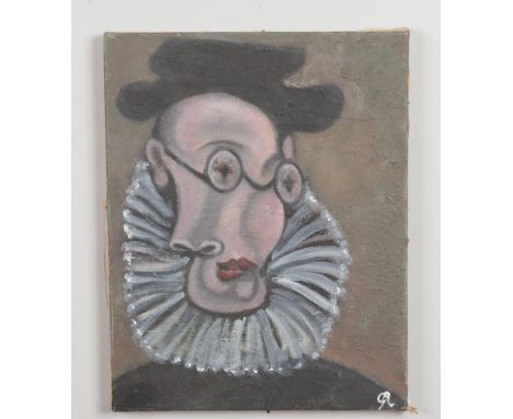 After Pablo Picasso, an unframed oil on canvas, head and shoulders portrait of Jaime Sabartes, signed GR. 43cm x 34cm.  