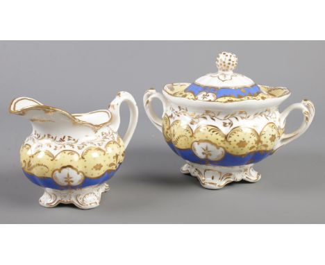 A 19th century sucrier along with matching cream jug, possibly Spode.  