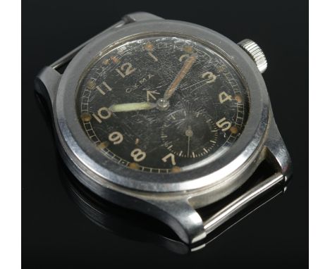 A World War Two Cyma 'Dirty Dozen' military watch head. Engraved to screw down back with broad arrow mark, WWW and military s