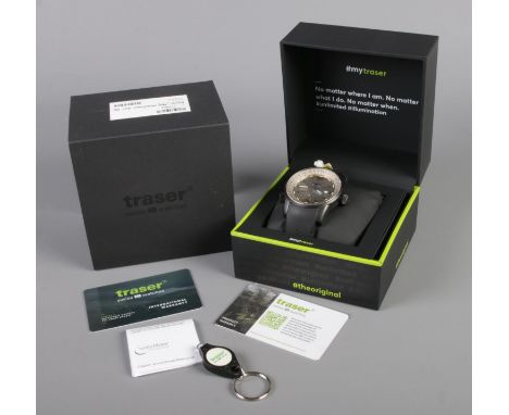A new and boxed Gent's Traser P68 Pathfinder Swiss Made Automatic wristwatch in beige (110455). Watch features a date window 