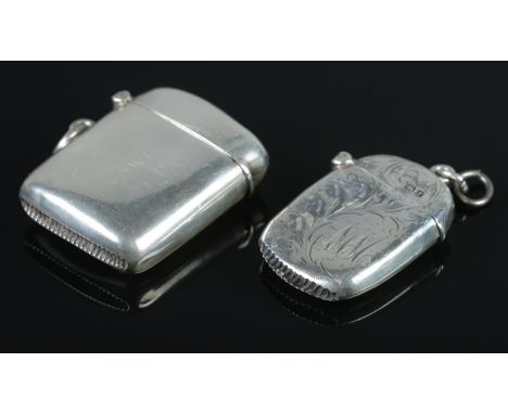 Two silver vesta cases, both assayed for Chester, 1897 and 1911 by Florence Warden and J &amp; R Griffin. Total weight: 38.05