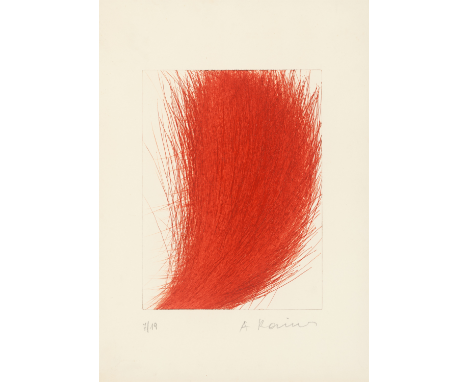Arnulf Rainer (Baden b. Wien 1929 – lebt in Enzenkirchen und auf Teneriffa). Ohne Titel. 1976Kaltnadel in Rot auf Velin. 33,2