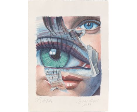 Fritz Köthe (1916 – Berlin – 2005). „Zwei Augen“. 1999Aquarell, Deckweiß und Tusche über Bleistift auf Velin.  42,6&nbsp;×&nb