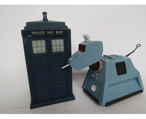 A Dr. Who Tardis, licensed by BBC Worldwide Limited, together with a Zeon bluetooth operated K-9 figure, featuring illuminate