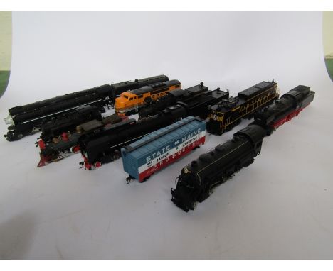 Seven Bachmann (China) 00 gauge locomoives and one goods wagon together with a Marklin 0-8-0 locomotive and a Roco locomotive
