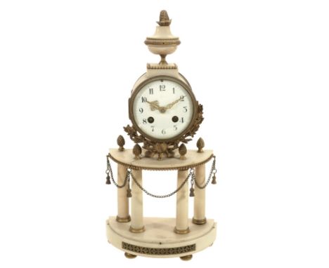 A French gilt brass mounted white marble mantel clock, bearing a signature for F. Berthoud, Paris, late 19th century, the eig