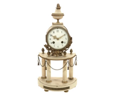 A French gilt brass mounted white marble mantel clock, bearing a signature for F. Berthoud, Paris, late 19th century, the eig