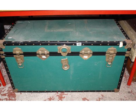 A modern green trunk (AF) and a vintage suitcase containing assorted linens -2