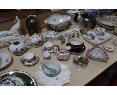 A quantity of assorted ceramics, to include two oriental blue & white jars, a black and gilded vase, continental serving dish