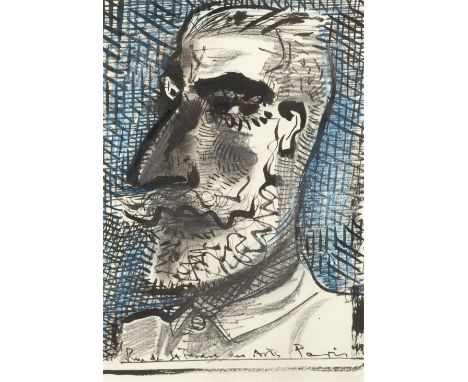 § JOHN BYRNE (SCOTTISH B.1940)  PARIS SELF-PORTRAIT  Inscribed 'Rue de St Andre des Arts, Paris,' watercolour and pencil on p